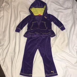 Puma infants size 12 month purple 2 piece jogging suite front pockets with hood